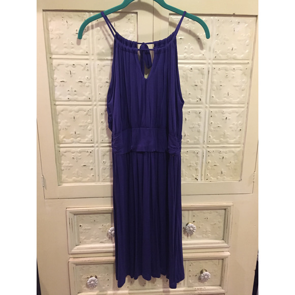 EUC Modcloth Gilli Dress Blue Knit Halter Keyhole Style Size Large - Picture 2 of 16